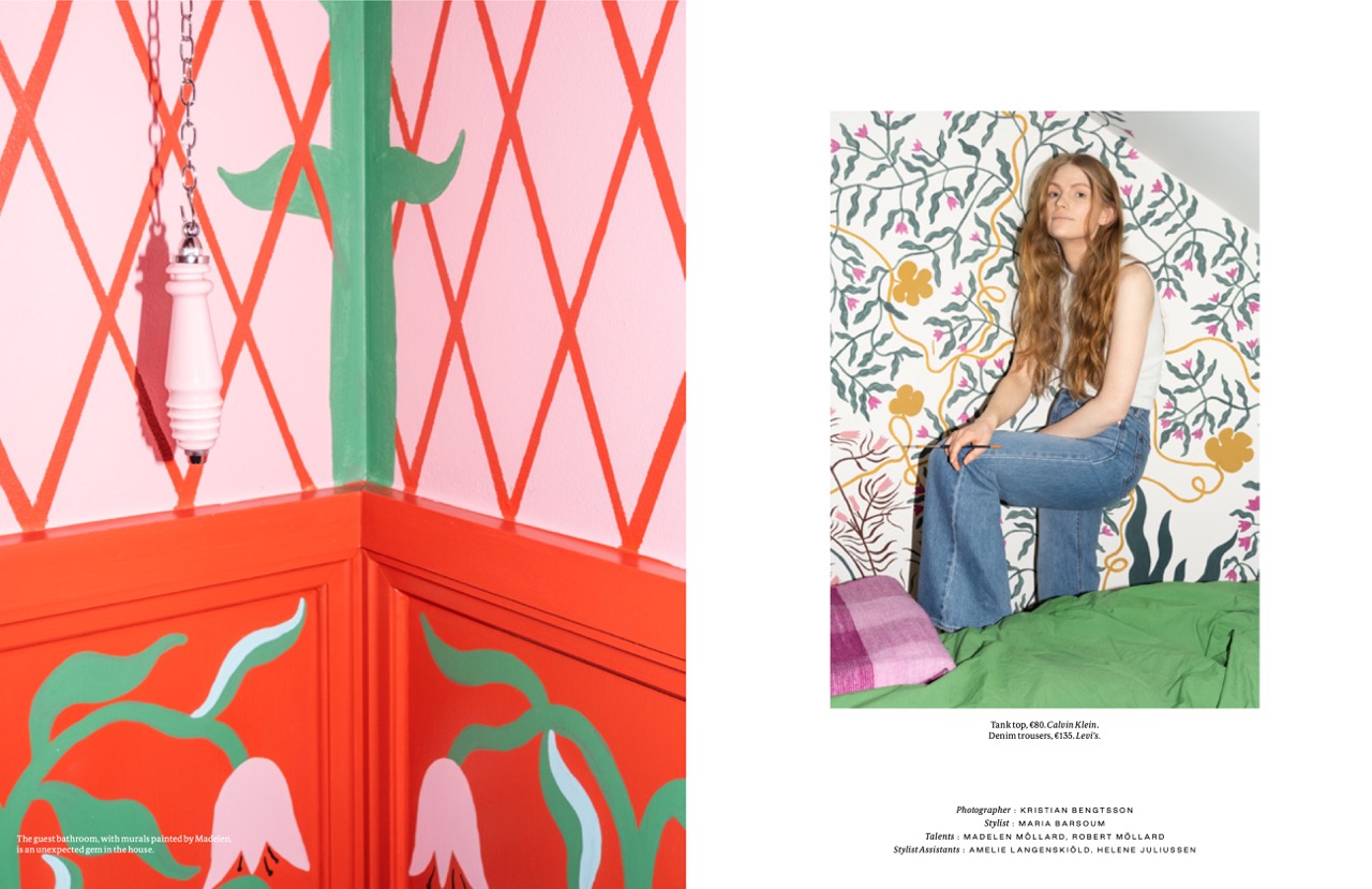 Bespoke botanical murals by Madelen Möllard in Vogue Scandinavia. Red, pink, green