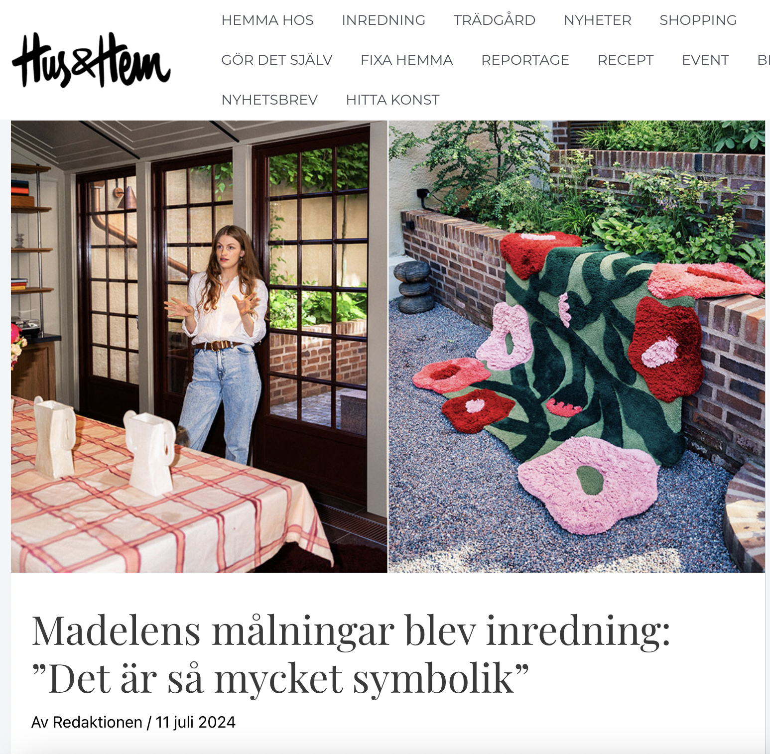 Madelen Möllard featured in design magazine Hus & Hem with poppy vase and poppy rug