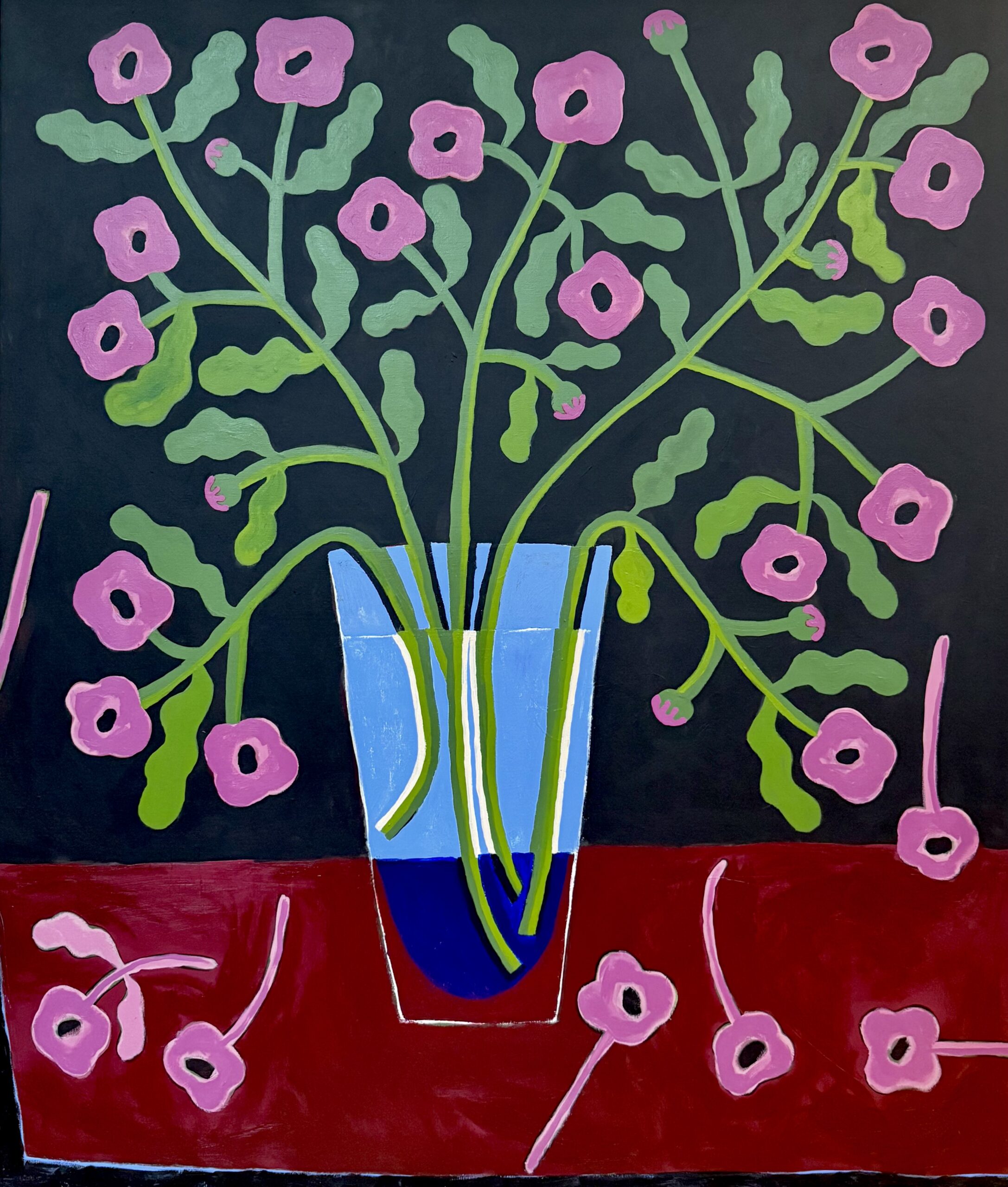 Madelen Möllard_Purple Poppies in Glass Vase Painting by Madelen Möllard