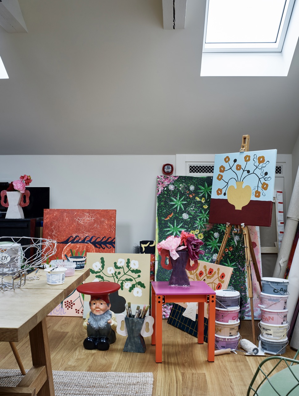 Studio of Madelen Mollard with her paintings
